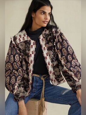 LLANI x ANTHROPOLOGIE Quilted Patchwork Kimono Jacket in Navy XS/S